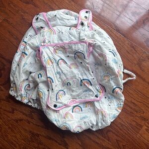 Kids Rainbow Print Travel Booster Seat Cover - Pink Trim